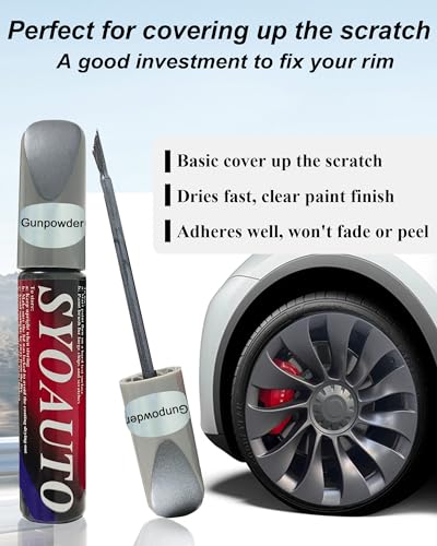 SYOAUTO Gunpowder Rim Touch Up Paint For Tesla Model Y 3 S X Uberturbine/Arachnid/Cybersteam/Turbine Wheel Touch Up Paint Rim Scratch Repair Wheel Curb Rash Paint Pen(Gunpowder)
