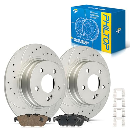 PHILTOP Rear Brake Pads and Rotors for Mercedes-Benz C300 2008-2012 - size: C300 2008-2012 - Rear 34414-299.9mm