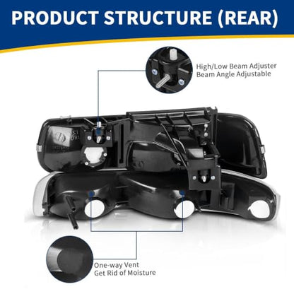 AUTOSAVER88 Headlight Assembly Compatible with 1999-2002 Chevy Silverado - color: OE - Black/Amber/Clear