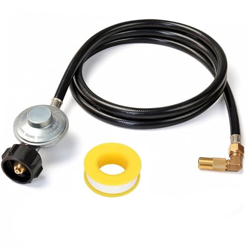 veralune 6 FT Propane Adapter Hose & Regulator with 90° Elbow Adapter for Blackstone Propane Hose, for Blackstone 17", 22", 28", 36" Tabletop Griddle, for 1lb to 20lb or Larger Propane Tank - size: 6 Feet