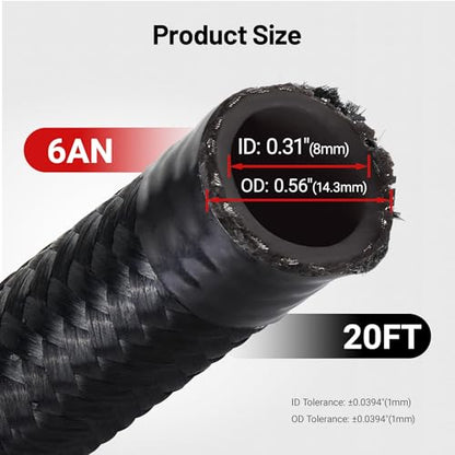 EVIL ENERGY 6AN Fuel Line Kit 20FT CPE Nylon Braided Hose with 12 Fittings - color: Black&Red, size: 6AN 20FT