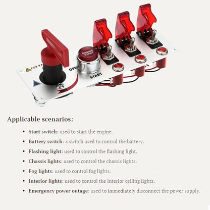 Jtron® Dc12v Flip-up Start Ignition Three Combination Switch Panel and Accessories for Racing Sport
