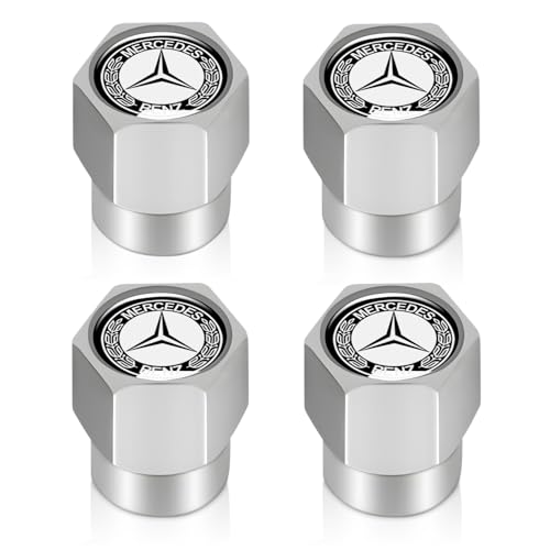 Tire Valve Stem Cap Cover for Mercedes-Benz AMG A C E S Class Series GLK CLA GLA GLC GLE CLS SLK Metal Wheel Air caps Auto Valve Stem Caps Accessories 4 Pack Silver - color: Silver-04