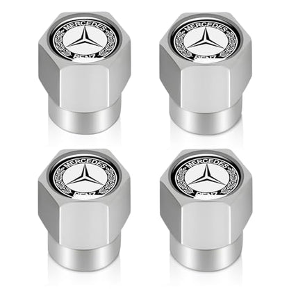 Tire Valve Stem Cap Cover for Mercedes-Benz AMG A C E S Class Series GLK CLA GLA GLC GLE CLS SLK Metal Wheel Air caps Auto Valve Stem Caps Accessories 4 Pack Silver - color: Silver-04
