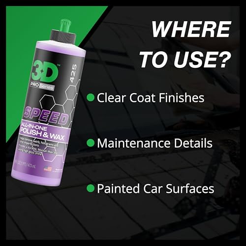 3D Speed All-In-One Polish & Wax – Scratch & Swirl Remover, Clear Coat Safe Paint Sealant – High Gloss Finish, Easy Application – 16oz – Made in USA (Pack of 2) - size: 16 Fl Oz (Pack of 2)