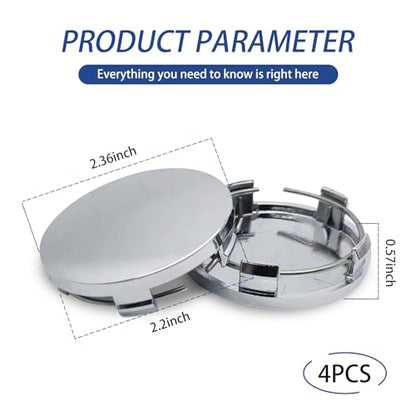 4 PCS Car Wheel Center Hub Cover, 60MM/2.36In OD 56MM/2.2In ID Wheel Center Caps, ABS Rust-Proof Durable Snap-in Vehicle Rim Hub Caps Accessories (Silver) - color: Silver