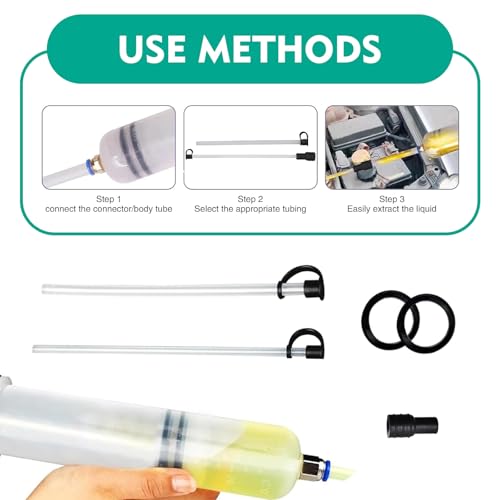 Eratus 1 PC Portable Car Manual Injector Oil Pump with 17.1" Hose, 200CC No Leak No Spill Power Steering Transmission Car Brake Oil Pump, Modification Accessories, for Most Cars (Transparent)