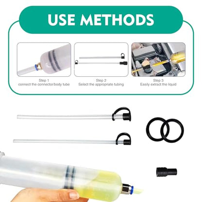 Eratus 1 PC Portable Car Manual Injector Oil Pump with 17.1" Hose, 200CC No Leak No Spill Power Steering Transmission Car Brake Oil Pump, Modification Accessories, for Most Cars (Transparent)