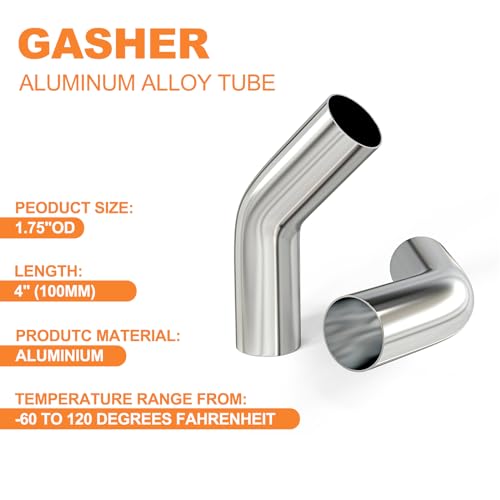GASHER 2PCS 45 Degree Aluminum Alloy Tube Intercooler Pipe Air Intake Tube 1.75"OD, Leg Length 4" (100mm) - color: 45 degree, size: 1.75"OD (2 PCS)