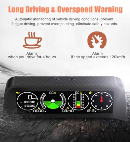 Off-Road Car Inclinometer HUD Display, Digital GPS Speedometer