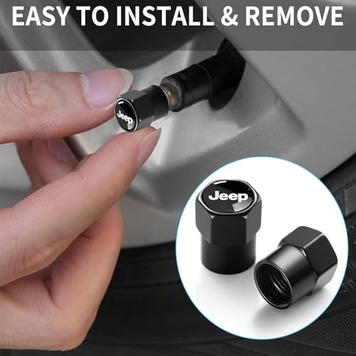Tire Valve Stem Caps for Jeep Metal Car Wheel Air caps Auto Valve Stem Caps Accessories 4 Pack Black - color: Black-04