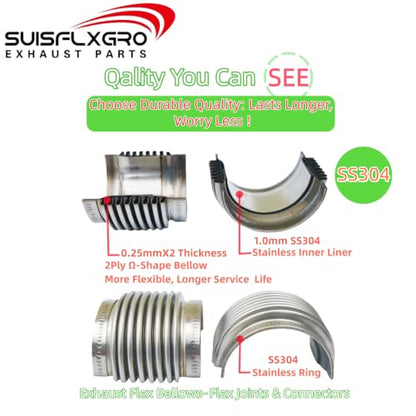 3.5" ID Exhaust Flex Bellows, 100% Stainless SS304, 4.0" LONG Flex Joints & Connectors (1PC) - size: 3.5 Inch