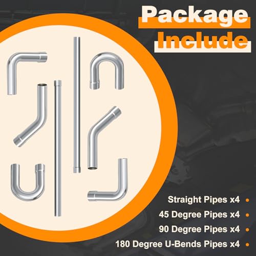 A-KARCK Mild Steel Mandrel Bends 16 Pcs, 2 Inches DIY Custom Exhaust Tubing Pipe Straight & U-Bend Kit, Universal Fit - size: 2 inch 16 piece Kit, style: Mild Steel