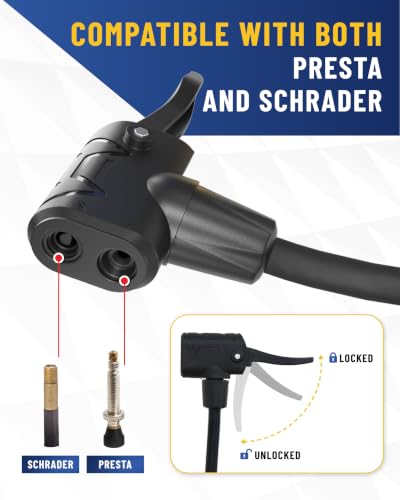 Presta Valve Air Chuck – Digital Bike Tire Inflator with Pressure Gauge – Schrader to Presta Valve Adapter for Air Compressor