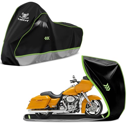 Full Enclosed Motorcycle Cover, 600D Heavy Duty Waterproof Outdoor/Indoor Protection UV Resistant, Fits Length up to 108" Harley BMW Kawasaki Yamaha Honda Suzuki Motorcycle, Grey - color: Grey