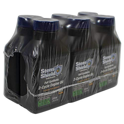 Stens Shield 2 Cycle Engine Oil 770-264, Full Synthetic 2 Stroke Oil, Engine Oil for Outdoor Power Equipment, Twenty-Four 2.6 oz. Bottles/case, 1 Bottle Makes 1 Gallon of 50 to 1 Fuel Mix, Blue Oil