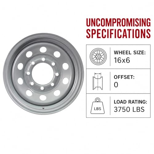 16" Silver Mod Trailer Wheel 8 Lug (8x6.5) Bolt Circle