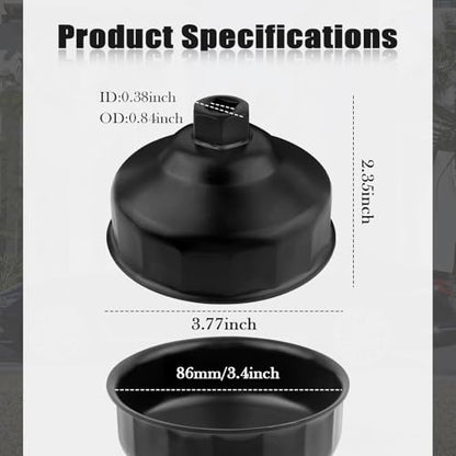86mm 16 Flute Oil Filter Wrench with 3/8" Drive Port,Oil Filter Removal Tool Compatible with BMW & Volvo,Professional Oils Filters Socket for Detaching & Installing Oils Filters