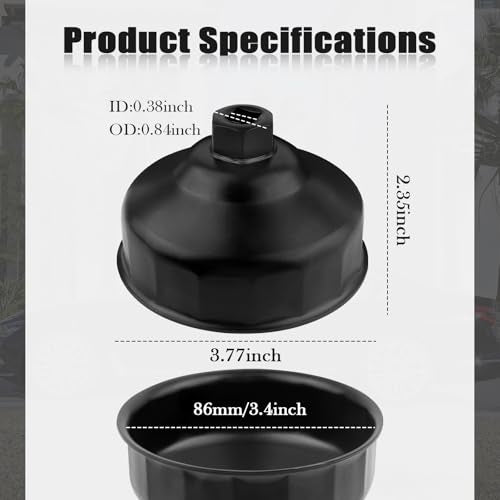 86mm 16 Flute Oil Filter Wrench with 3/8" Drive Port,Oil Filter Removal Tool Compatible with BMW & Volvo,Professional Oils Filters Socket for Detaching & Installing Oils Filters