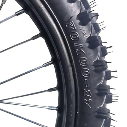 Beeking 70/100-17 Front Wheel Rim Tire Assembly for Dirt Bike 15mm axle front Wheel Rim Tire Fits 50cc-125cc dirt bike TTR SSR CRF Apollo Includes 200mm brake disc.