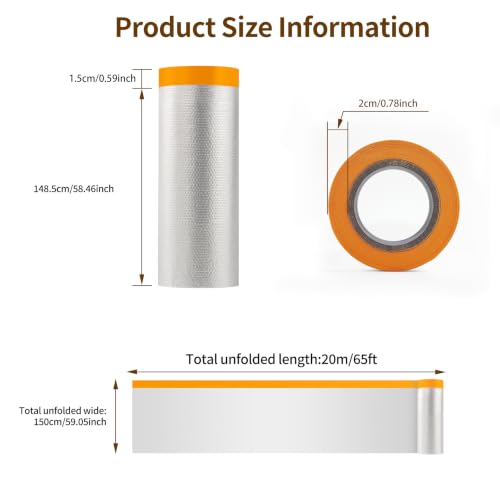 Pre-Taped Masking Film - 4Rolls 4.92ft x 65.6ft Painters Plastic Rolls - size: 4.92ft x 65.6ft