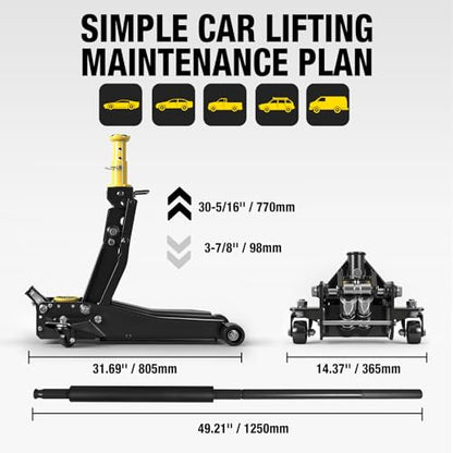 YELLOW JACKET Foldable Floor Jack 3 Ton Low and High Profile Professional Service Jack with Dual Piston Quick Lift Pump, Home and Workshop Car Maintenance for Various Vehicles - size: 3 ton foldable