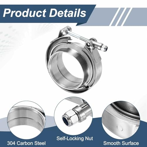 HARFINGTON V Band Clamp with Flange, 304 Stainless Steel, 2.5 Inch, Silver - size: 2.5 Inch