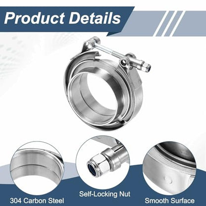 HARFINGTON V Band Clamp with Flange, 304 Stainless Steel, 2.5 Inch, Silver - size: 2.5 Inch