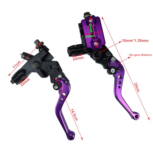 Universal Motorcycle 7/8" 22mm Brake Master Cylinder Reservoir Handlebar Clutch Lever CNC Left & Right Set Compatible with Honda Kawasaki Suzuki Yamaha Purple