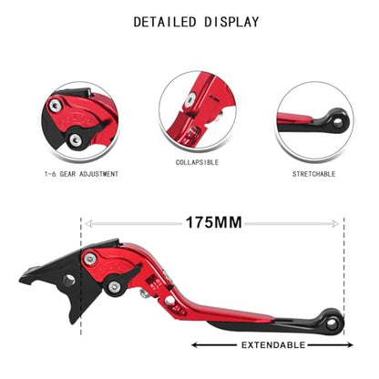 MFGZD Motorcycle Clutch Brake Levers Extendable Compatible with Yamaha MT-07 2014-2024 Long Brake Clutch Levers Foldable Aluminum Modified Brake Adjustable Handle (Red) - style: MT07 Red