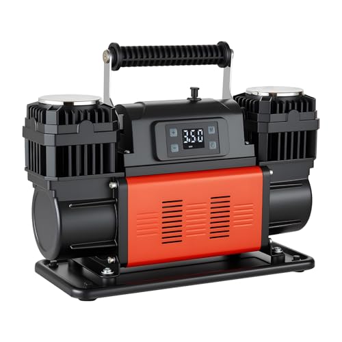 VEVOR Dual-Cylinder Heavy Duty Air Compressor, 10.6CFM Auto-Stop Portable Tire Inflator, 12V 150PSI Offroad Air Pump with LCD Digital Display & Adapters for Truck Car SUV 4 x 4 Vehicle RV - size: 14.37 x 5.91 x 8.94 inch