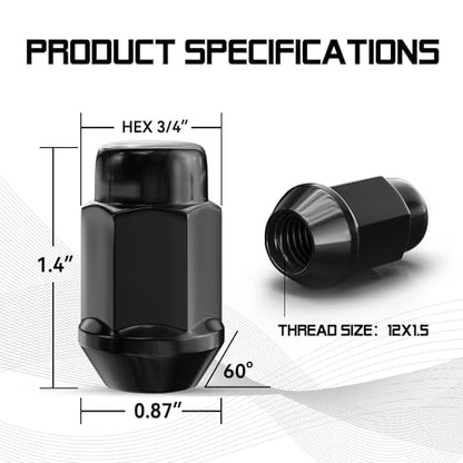 Wheel Lug Nuts, 12x1.5, Black, 20PCS - color: Black, size: 1.4 inch