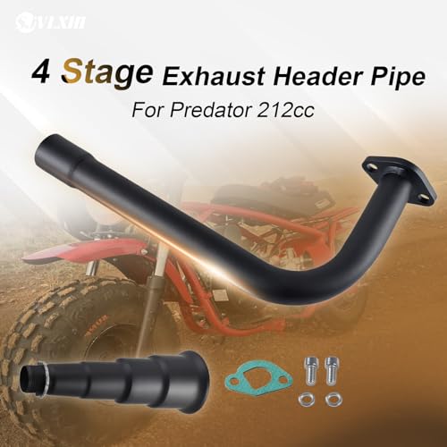 4 Stage Exhaust Header Pipe,For Predator 212cc 196cc Engine Black - color: Black, size: Exhaust tip 2