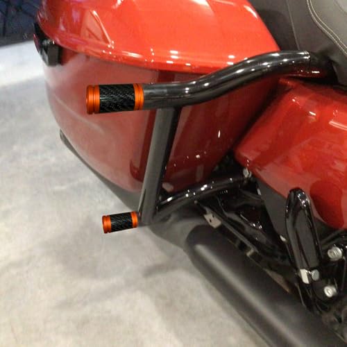 Motorcycle front and rear crash bar decorative wheels, engine crash bar sliders, and saddlebag crash bar decorative covers, CNC machined with embedded carbon fiber accents (orange) - color: orange