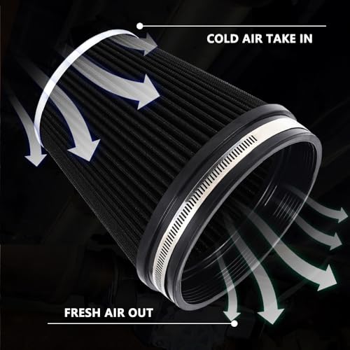 6" Inlet Cold Air Intake Filter Cone Replacement Performance Washable Clamp-On Dry Air Filters Black (6" Tall) - color: Black (6" Tall)