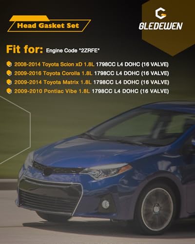 Head Gasket Set 1.8 L, Timing Chain Kit, Fit for 09-16 Toyota Corolla