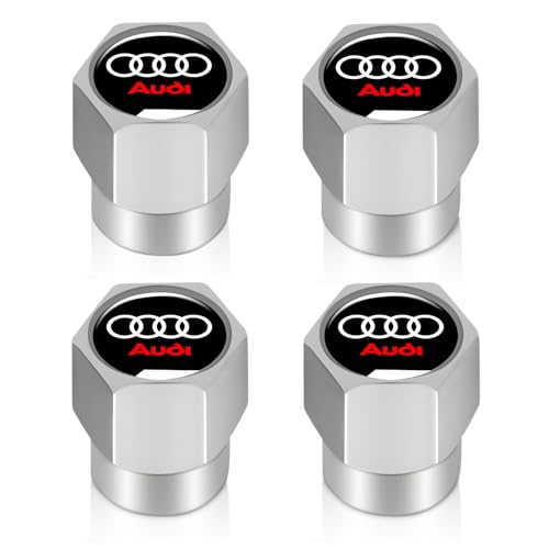 Tire Valve Stem Caps Cover for Audi Metal Wheel Air caps Auto Valve Stem Caps Accessories 4 Pack Silver - color: Silver-01
