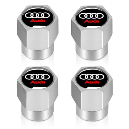 Tire Valve Stem Caps Cover for Audi Metal Wheel Air caps Auto Valve Stem Caps Accessories 4 Pack Silver - color: Silver-01