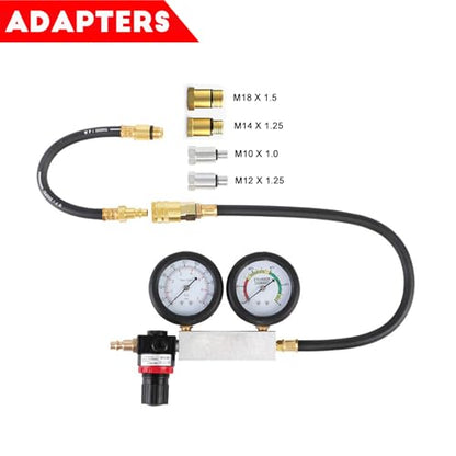 altivox Multi-Function Cylinder Leak Down Tester Automotive Kit Gasoline Engine Compression Tester Dual Gauge Leakdown Detector Tool Set for Pressure Check & Leakage Rate Test with Extension Rod