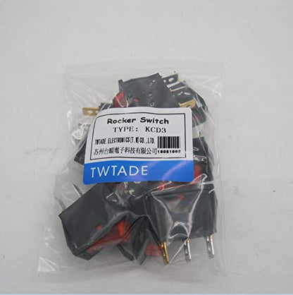 TWTADE / 6Pcs Rocker Switch Illuminated Red Light On/Off SPST 3 Pin 2 Position Toggle Switch Snap AC 250V/16A, 125V/20A KCD3-101N-R - color: Red-ON/Off - KCD3, size: Narrow Rectangle
