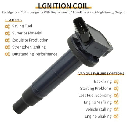 4 PCS UF333 Ignition Coil Pack & Iridium Spark Plugs Compatible with Toyota L4 2.4L 2002-2011 Camry, 2009-2010 Corolla, 2009-2010 Matrix, 2001-2007 Highlander,2002-2003 RAV4, 2002-2006 Solara UF494 - size: UF333