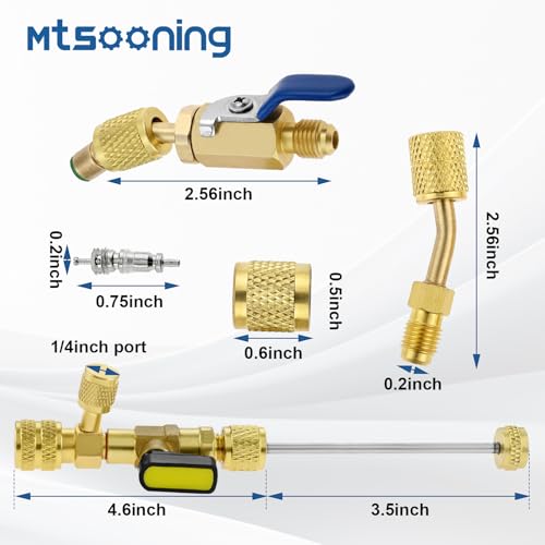 R12 R22 R410A Valve Core Remover Installer Kit,3PCS 45°Ball Valve Adapter