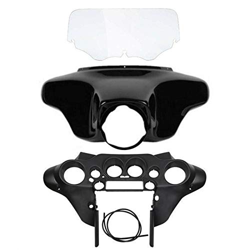 TCMT Batwing Inner Outer Fairing w/ 8'' Clear Windshield Fit For Harley Touring Street Glide FLHX Electra Glide Ultra Classic FLHT FLHTC FLHTCU 1996-2013 - color: Black Fairing Set#4