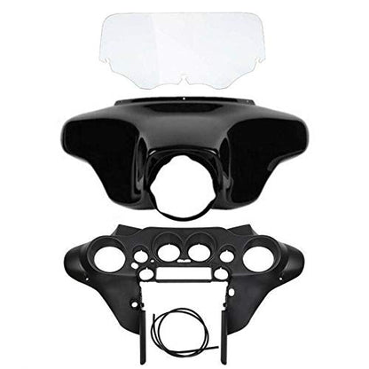 TCMT Batwing Inner Outer Fairing w/ 8'' Clear Windshield Fit For Harley Touring Street Glide FLHX Electra Glide Ultra Classic FLHT FLHTC FLHTCU 1996-2013 - color: Black Fairing Set#4