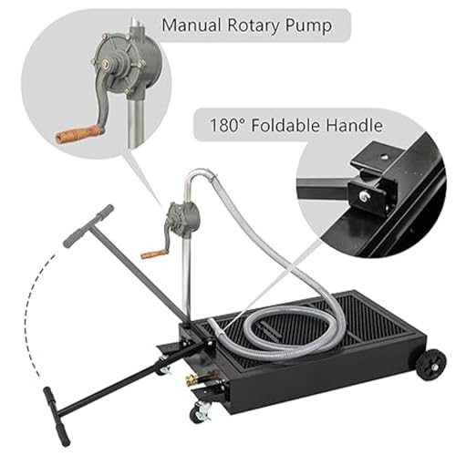 25 Gallon Low Profile Oil Drain Pan, Rolling Tank with Manual Pump, Black - color: Black, size: 25 gallon