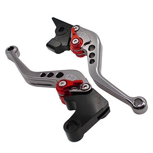 FXCNC Adjustable Brake Clutch Levers for YFM700 Raptor 700R 2000-2006, Banshee 350 YFZ350 2002-2008, Wolverine 350 YFM350FX 2002-2005,Blaster 200 YFS200 2004-2006,WR125/250/500 1991-95 - color: Gray Lever with Red Adjuster