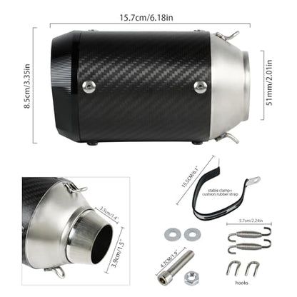 PACEWALKER Motorcycle Slip On Muffler, 2" Universal Carbon Fiber