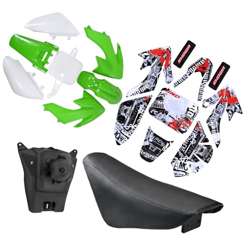 ABS Plastics Fender Fairing Body Work Kit with Graphics Decals & Seat and Gas Fuel Tank for CRF50F XR50R CRF XR 50 SSR Chinese SSR 110cc 125cc Dirt Pit Bike (Green) - color: Green