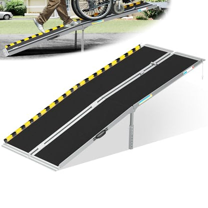 7ft Portable Wheelchair Ramp, Non-Slip Aluminum Folding Handicap with Support Legs & Latch, Threshold Ramp Suitable for 7" -21" Height Suitable for Home Steps, Stairs, Doorways, Car, Curbs - size: 7FT Using Height "-21"