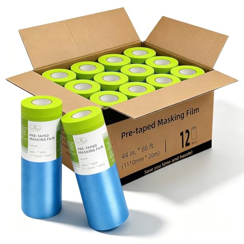 Tangibay Pre-Taped Masking Film for Painting, 44" x 66', 12 Rolls - size: 12 Rolls: 44"